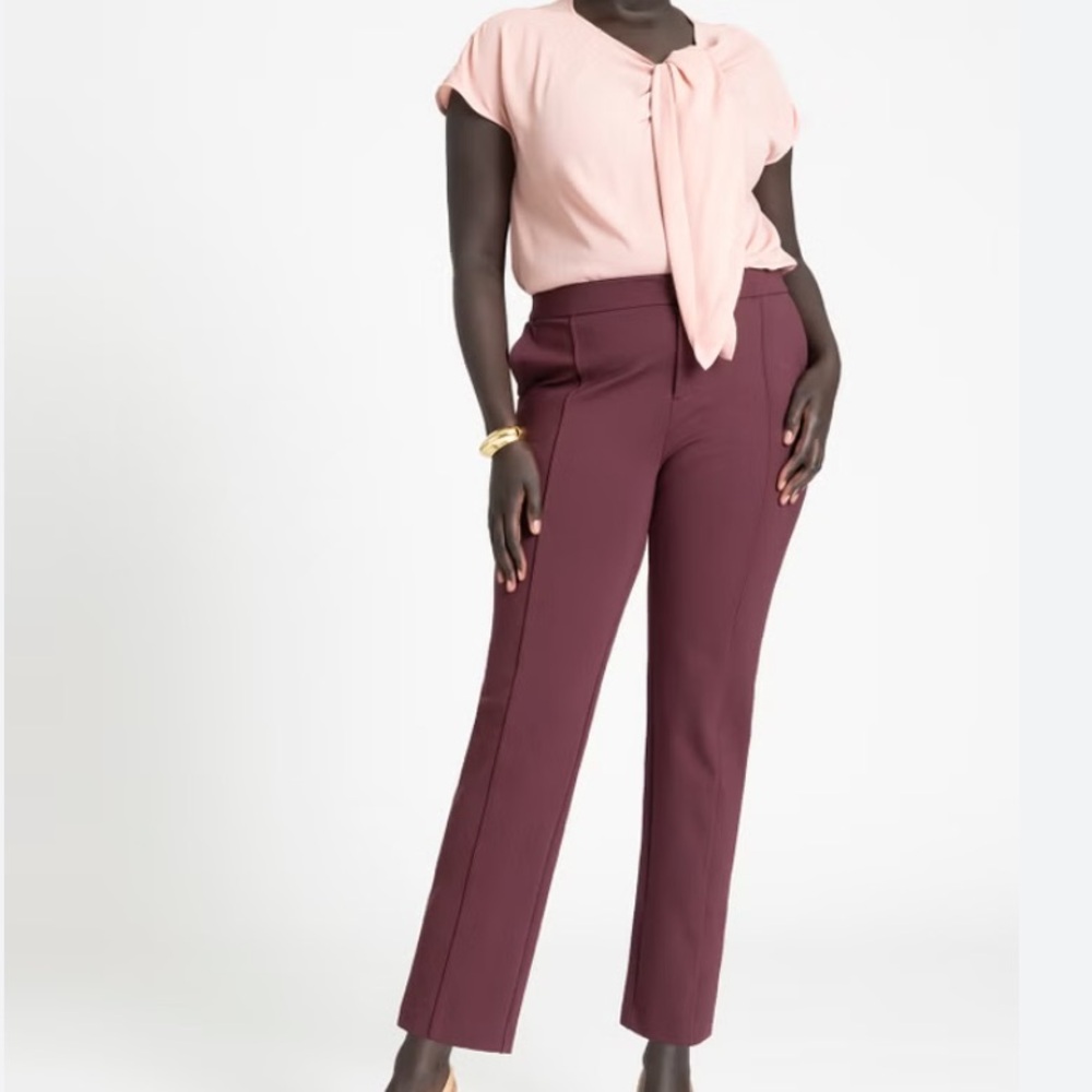 Eloquii Ultimate Stretch Slim Leg Pants Burgundy Vineyard Wine Size 26 Short